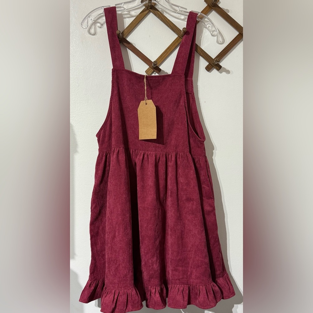 Listicle Corduroy Plum ruffle mini sleeveless Dress size medium NWT
